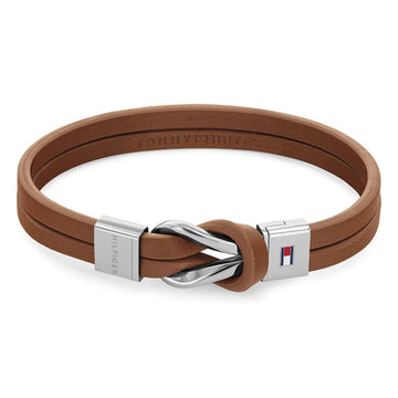 Ανδρικό βραχιόλι Tommy Hilfiger δερμάτινο σε καφέ χρώμα.